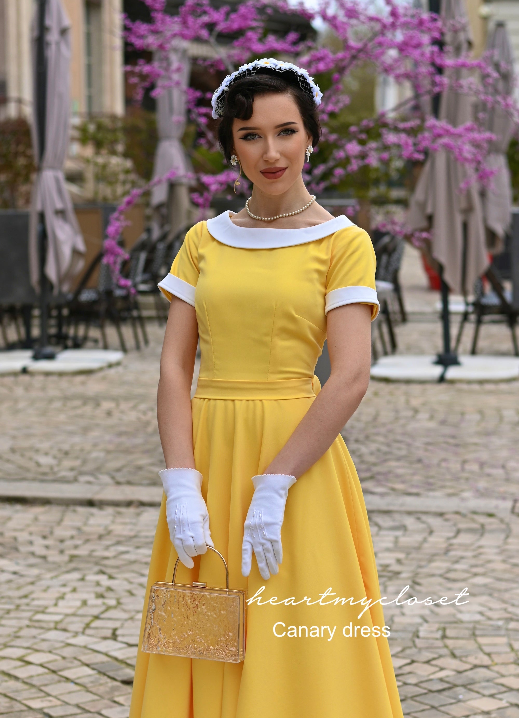 Canary yellow swing dress 1950s inspired