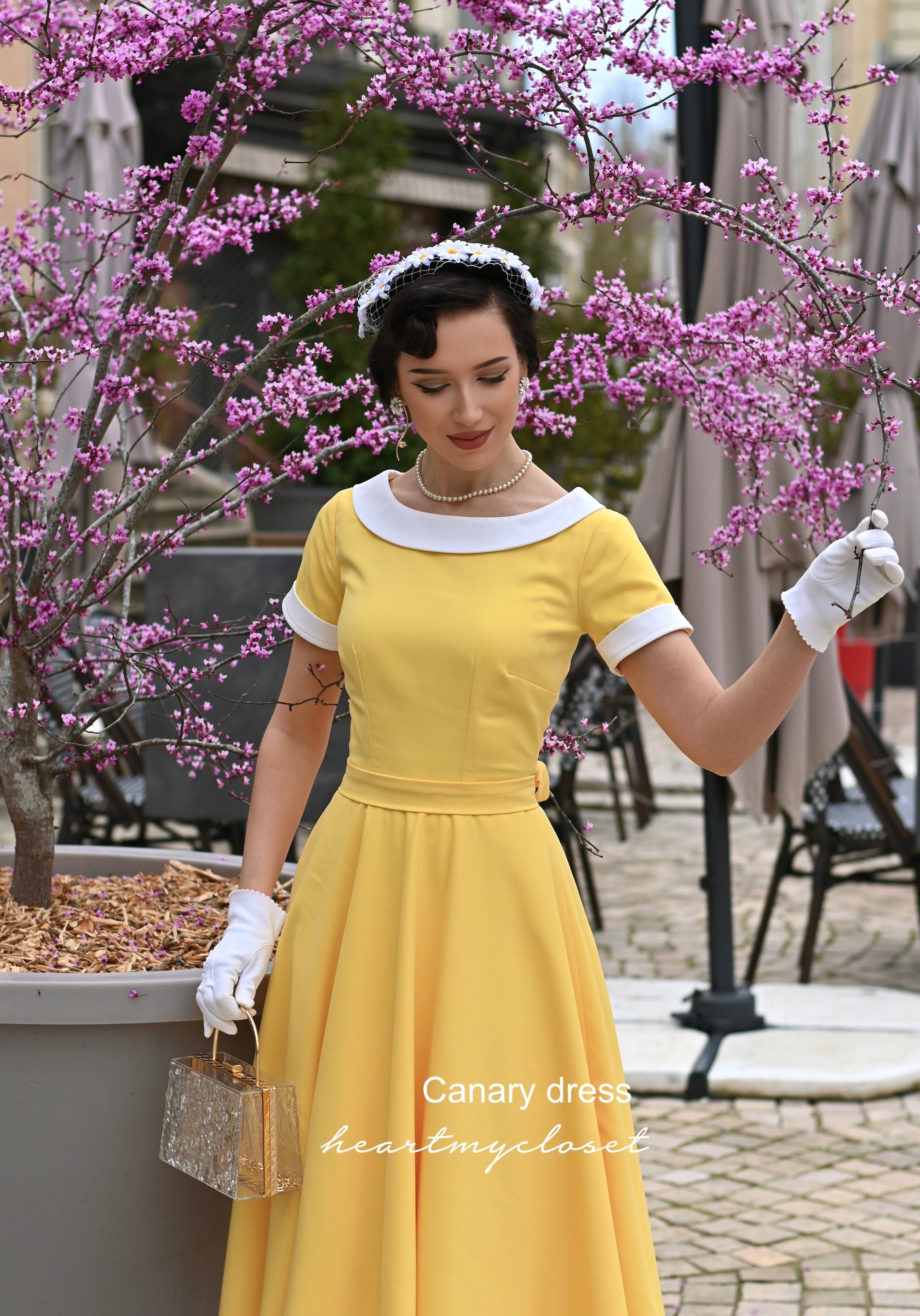 Canary yellow swing dress 1950s inspired